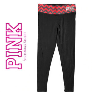 🛍️3/$40 Pink Victoria’s Secret Black Leggings Chevron Waistband Size Small